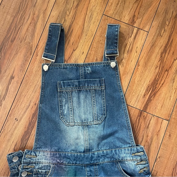 True love Denim Shorts Overalls Womens Size XL Blue Distressed  Bib Overalls - Picture 2 of 10